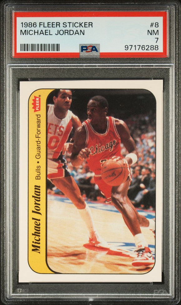 1986 Fleer Basketball Sticker Michael Jordan #8 Rookie Card PSA 7 (NM)