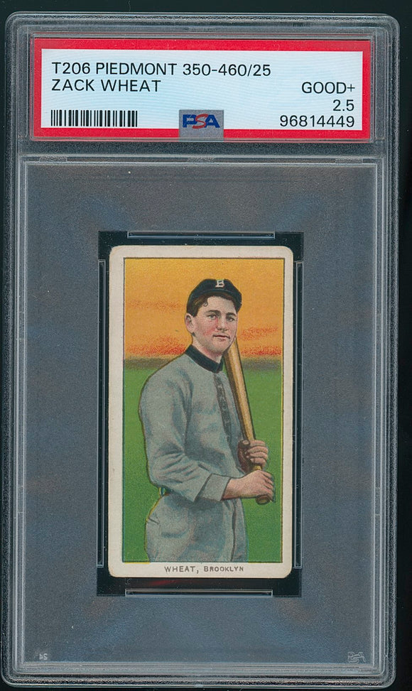 1909-11 T206 Zack Wheat HOF (Piedmont 350-460/25) PSA 2.5 (Good+)