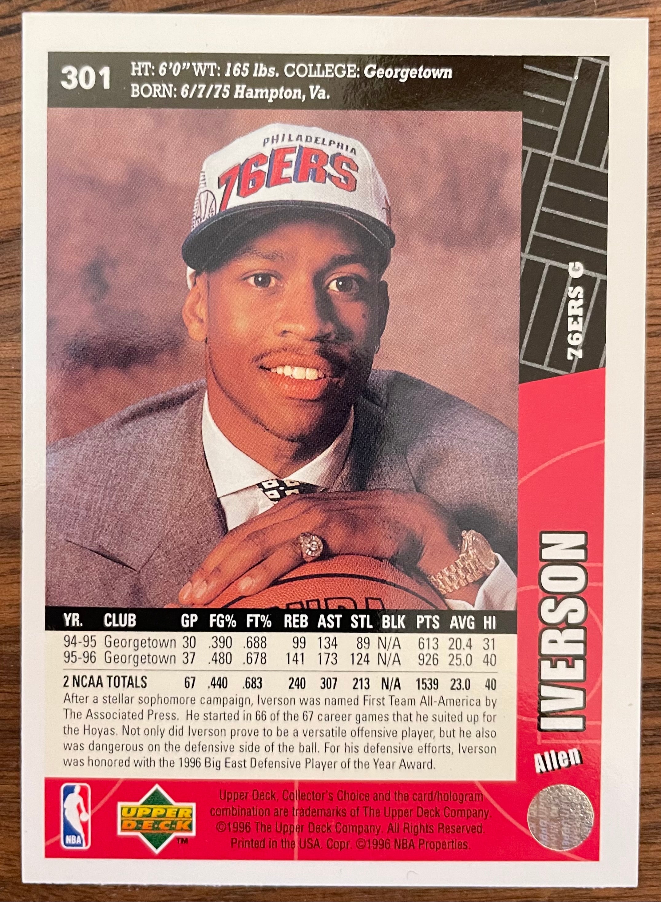 Allen Iverson 1997 Upper Deck Unsigned Rookie Card