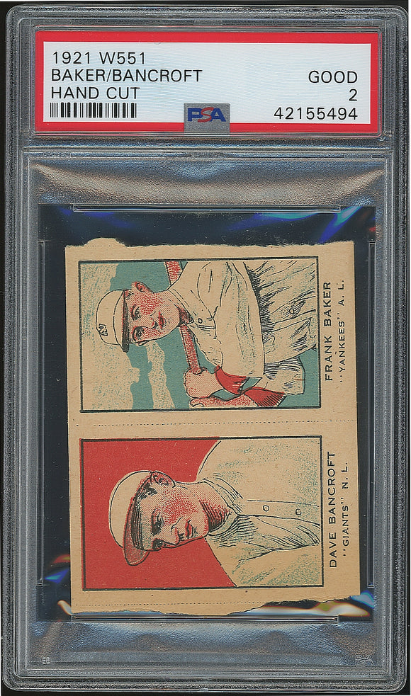 1921 W551 - Frank 'Home Run' Baker (HOF)/Dave Bancroft Strip Card - PSA 2 (Good)